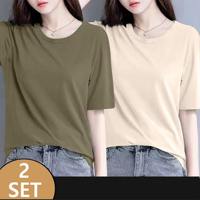 ROYALBELLE 2장묶음 여성 모달 라운드넥 반팔 루즈핏 빅사이즈 기본 티셔츠 K052213