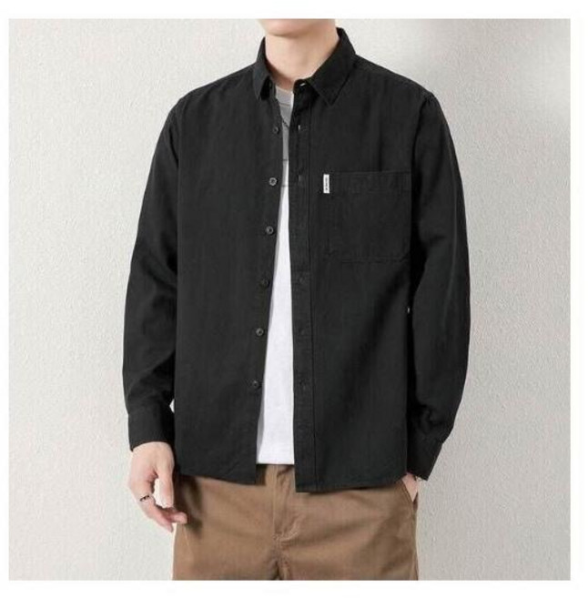 吸濕排汗長袖襯衫 寬鬆休閑工裝風格 水洗純棉 防皺立領夾克