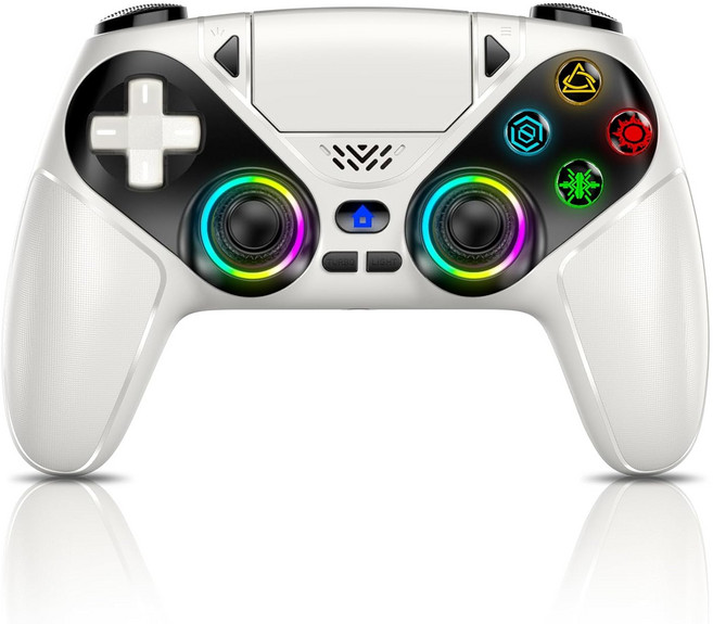 Gamrombo LED 무선 컨트롤러 (PS5용) PS5 Pro/Slim/PC 호환 듀얼 진동 매크로/터보 기능 3.5mm 오디오 잭 6축 모션 컨트롤 스피커 내장, Red