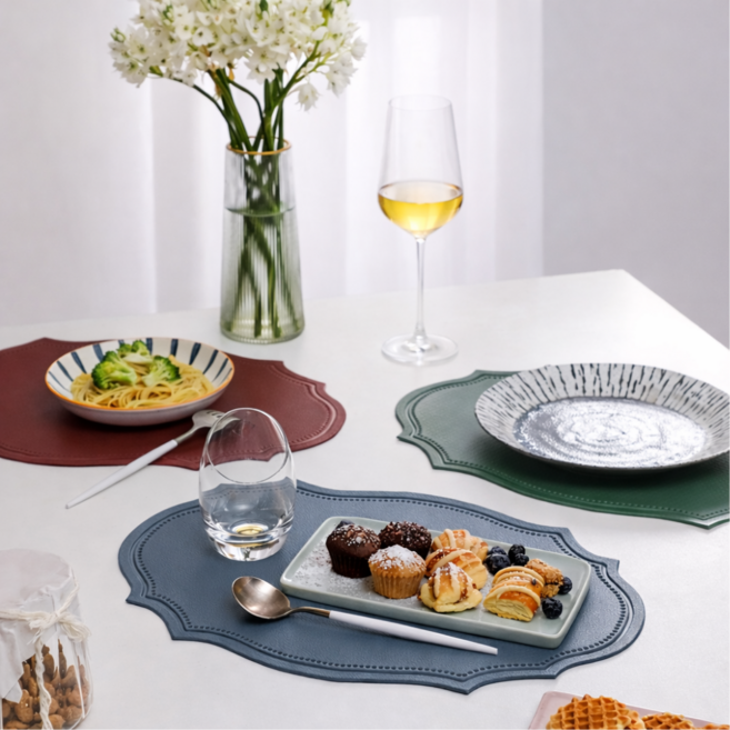 소소센스 북유럽 고급 식탁매트 실리콘 테이블매트 방수 식탁패드2개, 클래식 블루, 1세트, 43cm*29.5cm