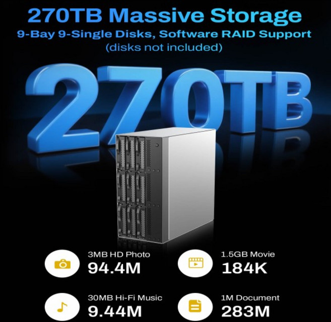 TERRAMASTER D9-320 하드 드라이브 인클로저 - 9베이 USB 3.2 Gen2 10Gbps 외장 HDD 스토리지(디스크 없음), 01 CHINA