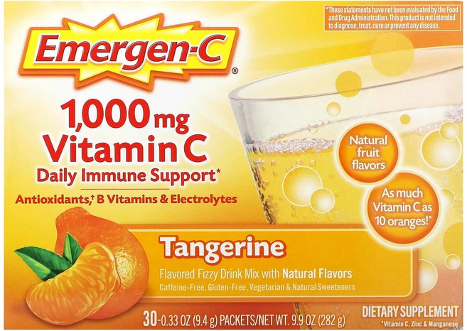 Emergen-C 비타민C 향료 첨가된 발포 드링크 믹스 귤 맛 1000mg 30팩 개당 9.4g(0.33oz), EmergenC비타민C향료첨가된발포드링크믹스귤맛1000, 282g, 1개 - 쿠팡