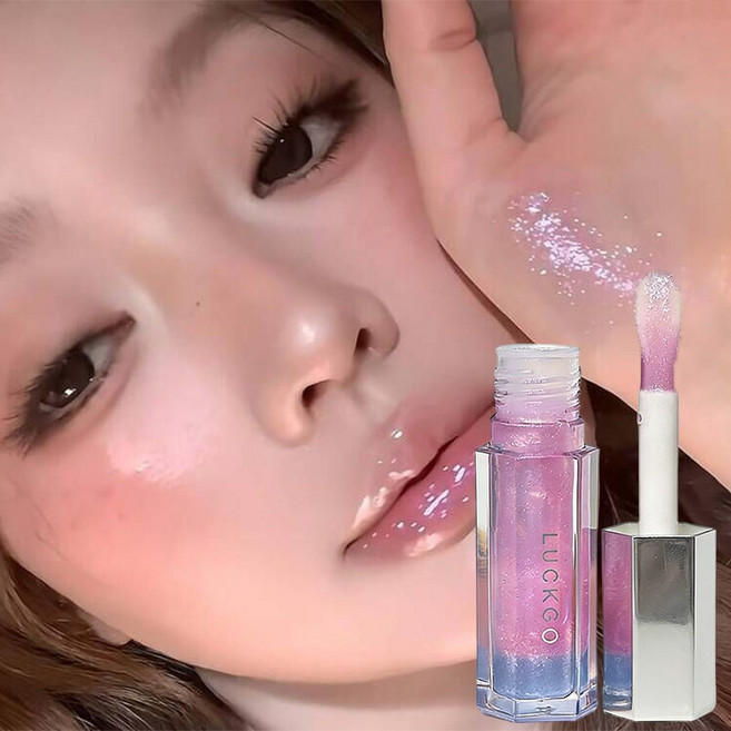 LUCKGO 글로시 립글로스 8ml | 퍼플 글리터 입술 틴트 촉촉한 발색 빠른 건조 셀프 메이크업, 1개