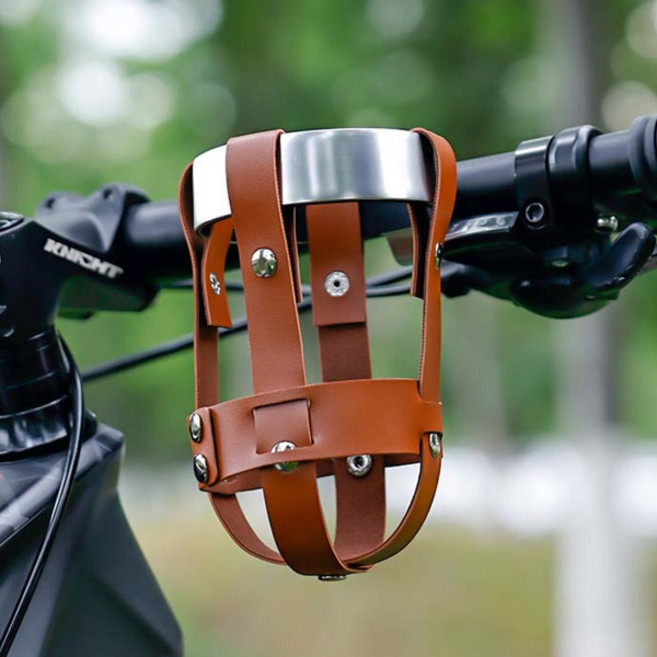 자전거 가죽 물병 커피 컵 홀더 2종택1, 1개, 브라운