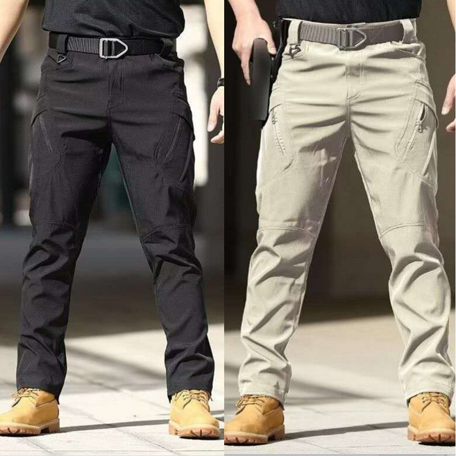 1+1(2벌) IX9 스판 전술바지 남자 카고팬츠 작업복 건빵 일자 오토바이 바지 빅사이즈, 34(L), IX9(블랙+카키)