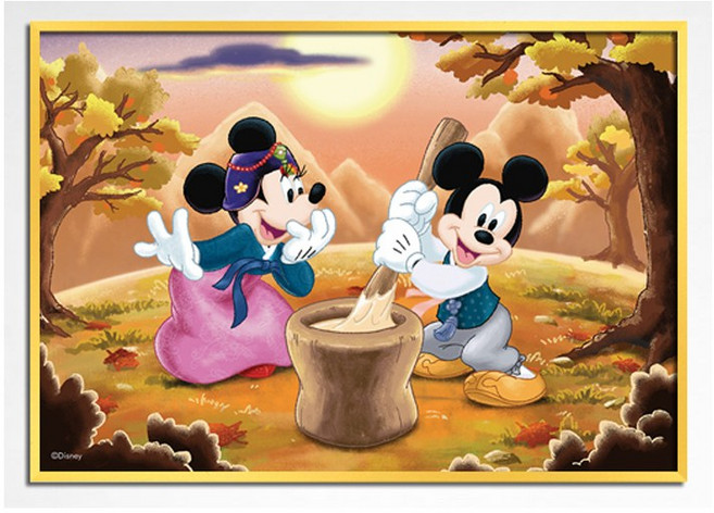 퍼즐라이프 디즈니 미키마우스 한복 떡방아 1000피스 직소퍼즐액자 PL1014D, 1개, 퍼즐+알루미늄매트골드액자