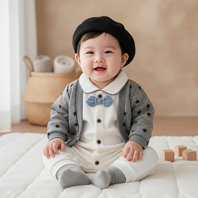 몽실이 꼬마신사 긴팔우주복 유아용 아기 외출복 돌선물 백일선물