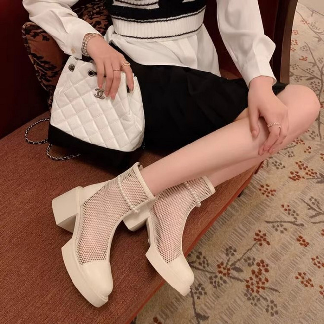 여성 스틸레토 망사 워커 여름 하이힐 패션 진주 뒷지퍼 앵클