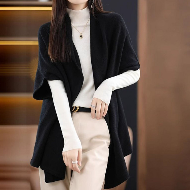 ROYALBELLE 여성 가오리 소매 루즈핏 캐주얼 숏기장 반팔 니트 가디건 V01021759