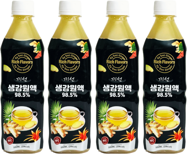 [국내유일 GI 인증] 끼선 생강원액 100%, 4개, 500ml