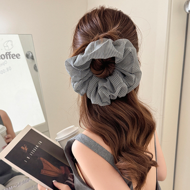 체크 시폰 빅 헤어끈 여성 심플 포니테일 고급 머리삔 FS168