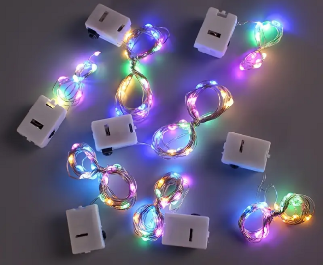 공작공예 LED 와이어 미니전구 10구 무지개 건전지포함, 1개