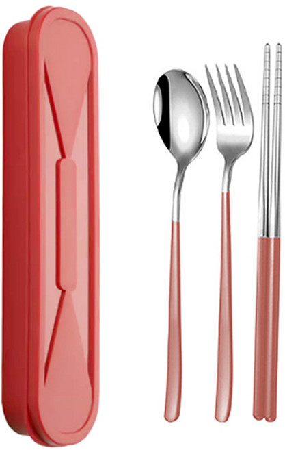 투데이리빙 3종 티타늄 수저 세트 숟가락 젓가락 포크 수저통 스텐 커트러리 디저트 스푼 나이프 도시락 케이스, 1세트, 숟가락+젓가락+포크+수저통, CJS004P(A실버핑크