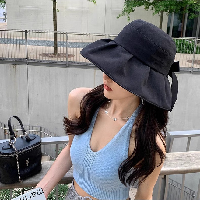 라별 여성 여름 모자 뒷리본 버킷햇 휴양지 바캉스 여행 비치 벙거지 모자 UV 자외선차단