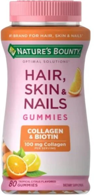 네이쳐스바운티 Nature's Bounty Optimal Solutions Hair Skin & Nails with Biotin and Collagen Citrus-Flav - 쿠팡