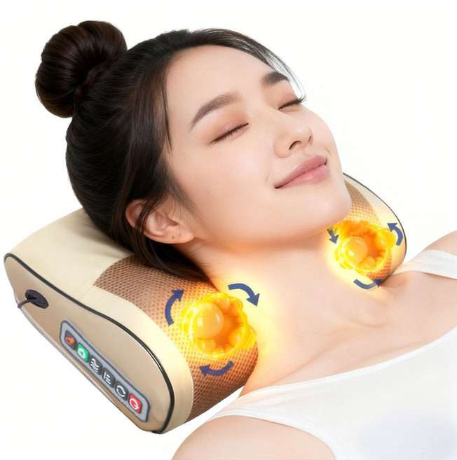 Garrl 목 어깨 마사지기 베개마사지기 안마기 안마베개 주무름 온열 6개 조작 버튼 골드 블루 레드, Garrl-341