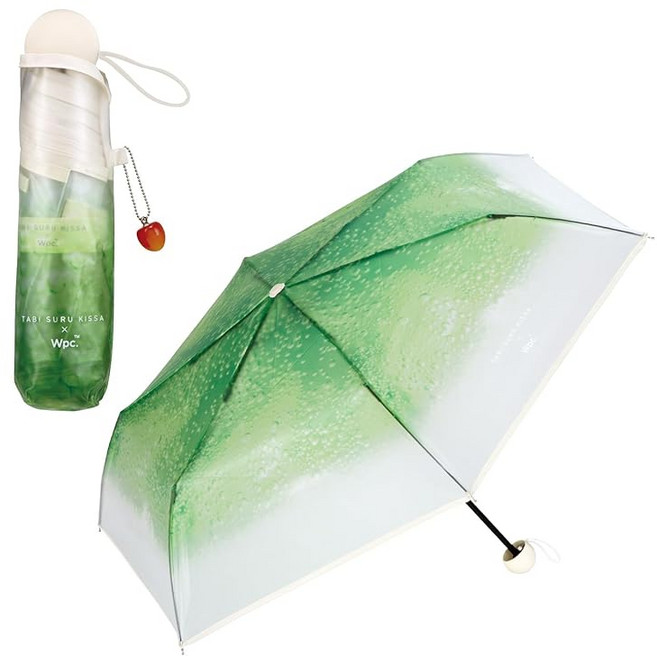 Wpc. 접이식 우산 비닐 우산 여행하는 찻집×Wpc. 크림소다 엄브렐러 미니 그린 50cm 여성 앵두 참 아이스크림 빛나 복고풍 순다방 세련 귀여운 여성 PT-TA002-002