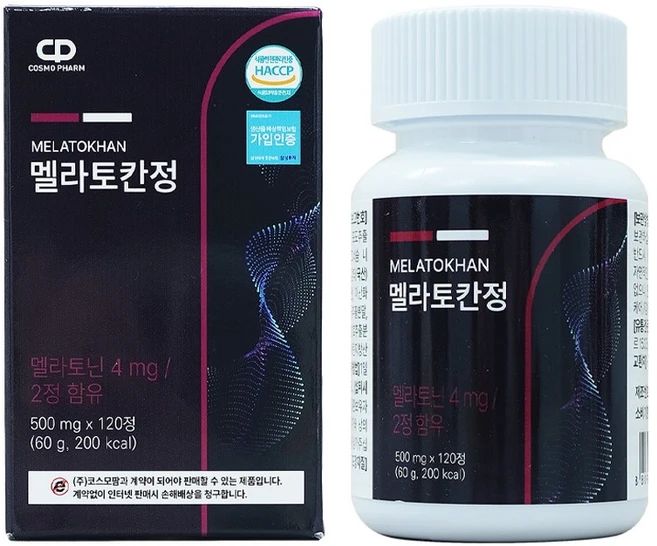 코스모팜 멜라토칸 120정(2개월분) 멜라토닌 테아닌 흑하랑상추 감태 캐모마일 함유, 1개, 120정 - 쿠팡