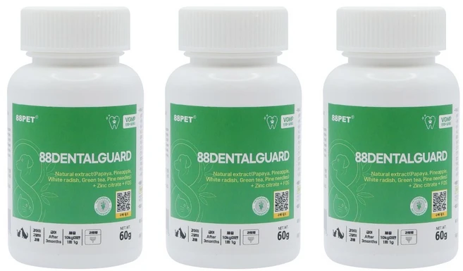 88PET 88덴탈가드 강아지 고양이 잇몸 영양제 구내염 치은염 치주염 잇몸 염증 치석 제거, 3개, 구강/치석관리+장건강 - 쿠팡