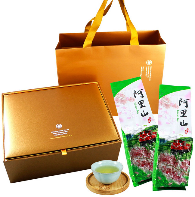 龍源茶品 台灣手採高山茶葉禮盒 杉林溪茶 阿里山茶 梨山茶, 1套, 阿里山碧綠嫩鮮烏龍茶2包