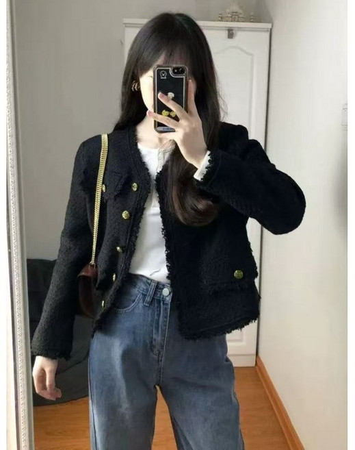 ANYOU 여성 슬림핏 숏 트위드 자켓 데일리 가디건 아우터