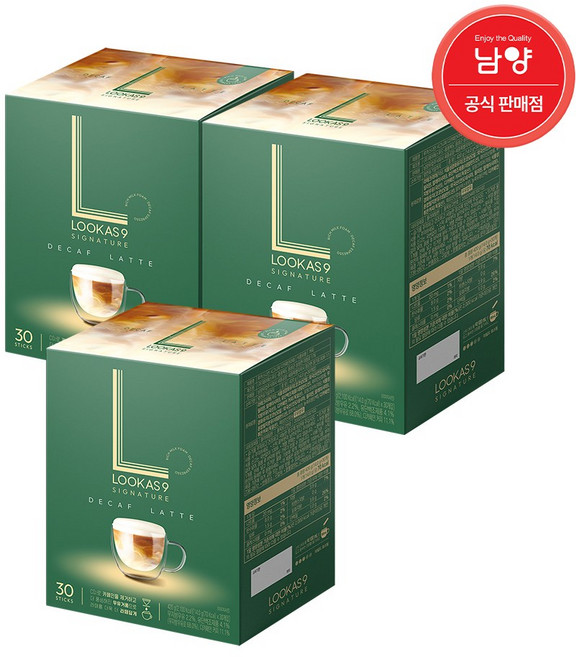 루카스나인 시그니쳐 디카페인 라떼 커피믹스, 14g, 30개입, 3개