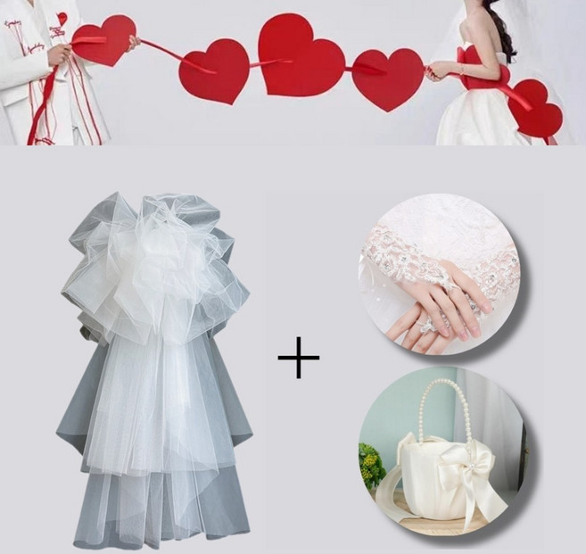 JUNNN 기념일 촬영소품 프로포즈 셀프웨딩면사포 꽃바구니 4종, 1세트, 화이트