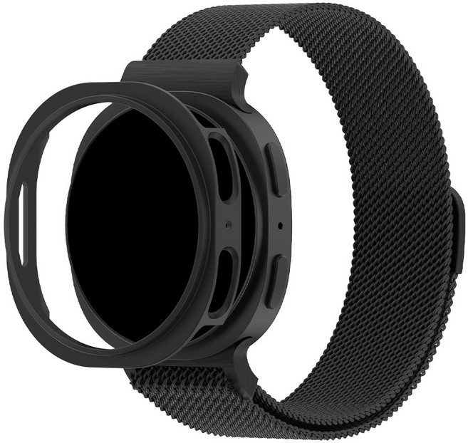 아이메이드잇 갤럭시워치 호환 밀레니즈루프 밴드 메탈 스트랩 케이스 세트, 블랙, 1개