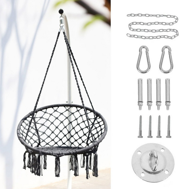 그물그네 야외 의자 페브릭 해먹 펜션 흔들 시트쿠 로프 그네, 다크헤더그레이+액세서리