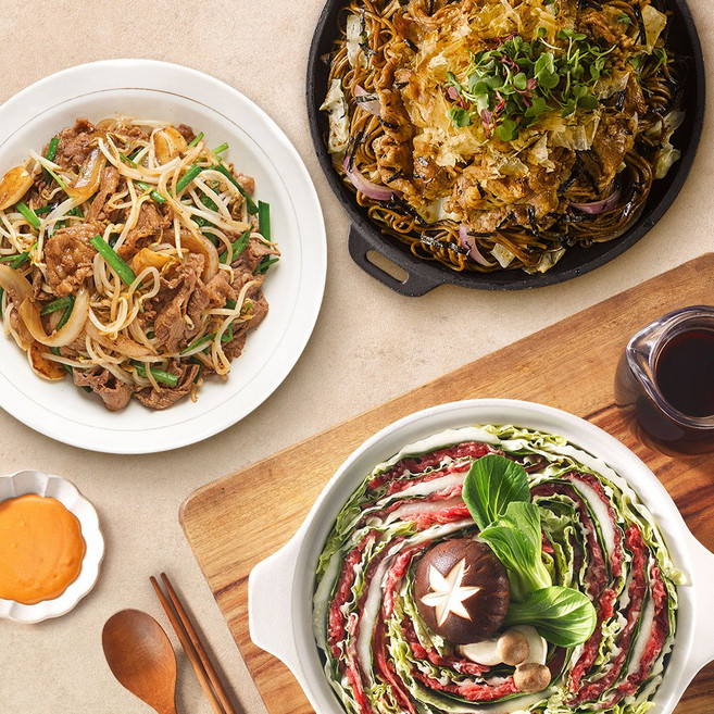 [프레시지] 이자카야 안주 밀키트 SET (밀푀유나베+차돌박이숙주볶음+서울식불고기전골) (냉장), 1세트, 1.675kg