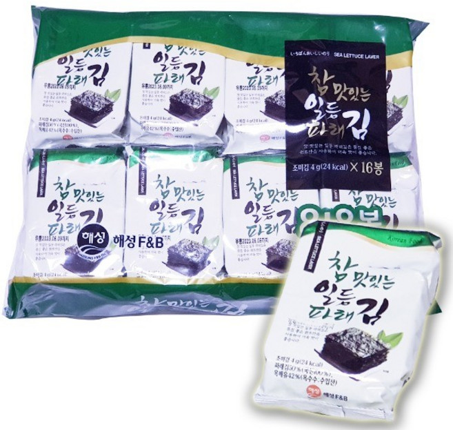(맛있는 김) 16봉 김세트 파래김 도시락김 조미김 밥반찬, 1세트