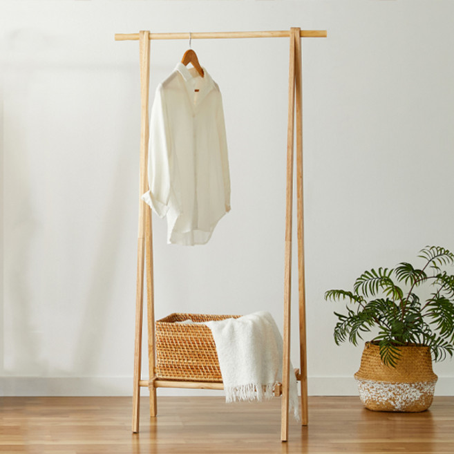 테라홈 르네 접이식행거 원목 스탠드 옷걸이 선반, 내추럴