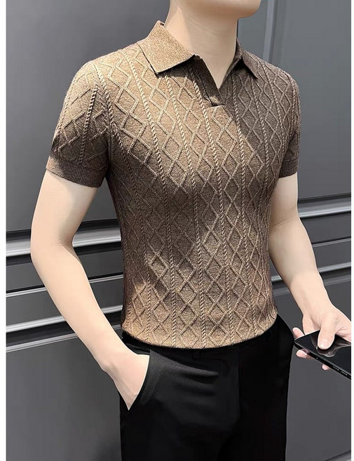 남성 카라넥 꽈배기 니트 반팔티 슬림 추동 반팔 티트 데일리룩