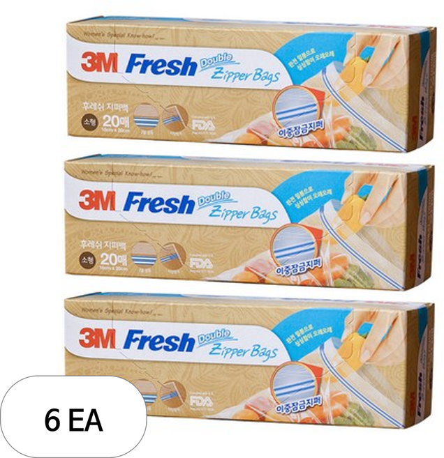 쓰리엠 후레쉬 더블 지퍼백, 소(S), 20개입, 6개