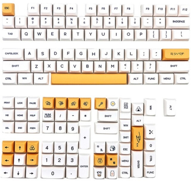 126키/세트 염료 승화 키 캡 XDA 프로필 기계식 키보드 PBT 키 캡 E8BE, 꿀벌 우유 영어