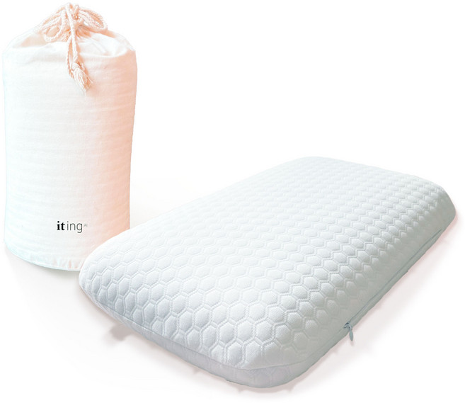 잇잉 캠핑 베개 휴대용 메모리폼 배게, 1개, 화이트(베개+파우치)