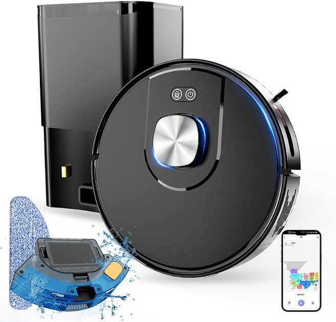 自動回充掃地機器人三合一家用充電智能一體真空掃地機110V, 一個, V2【激光導航+水箱+集塵基站+App+地圖建模】
