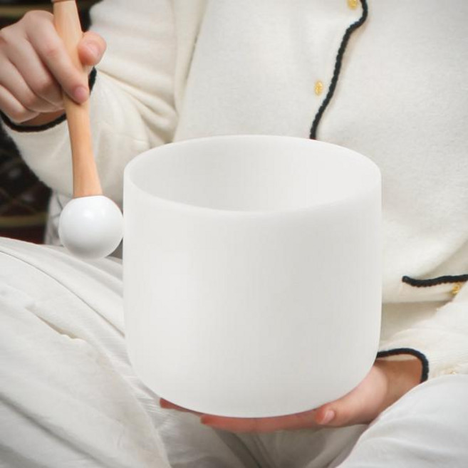 크리스탈 싱잉볼 명상 혜은 6인치 CDEFGAB 모든 음조 쿼츠 프로스트 맬렛 및 O링 포함 사운드 테라피, 4)F note