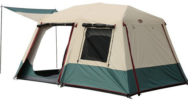 露營者 鋁桿自動帳篷 兩房一廳 雙層防暴雨 戶外露營帳篷, 7.大號墨綠色+.地墊+1組門庭桿