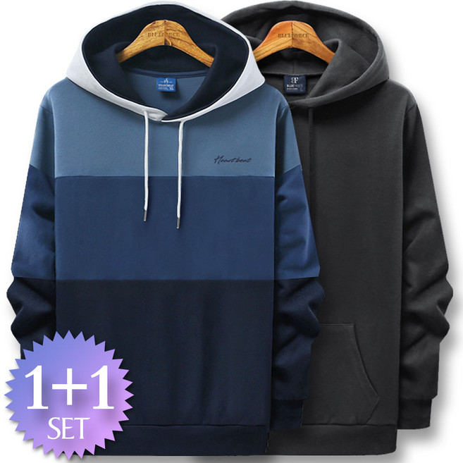 블루포스 엔터즈 후드티 + 트렙 후드티 [2장 묶음] 남자 긴팔 티셔츠 남성 빅사이즈 운동복 가을 단체티 커플티 츄리닝