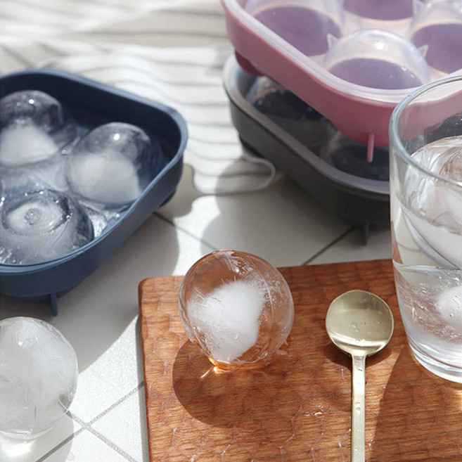 실리콘 아이스 볼 4구 원형 왕 얼음 트레이 큐브 메이커 몰드 아이스크림 틀 냉동 용기, 4구_그레이, 1개