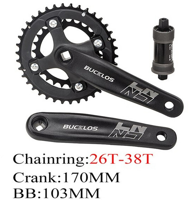 크랭크셋 Bucklos 104bcd 셋 170mm mtb 좁은 와이드 체인 링 bb mtb 부품이있는 더블트리플 체인 휠 산악 자전거, 크랭크셋-bb-26-38t, 1개