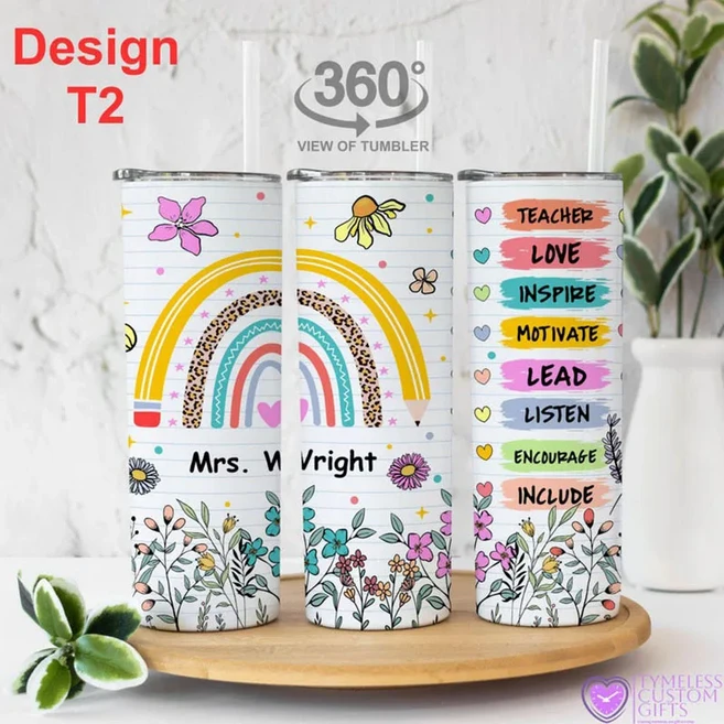 개인화 된 밀짚 교사 여행 컵 선물 텍스트 맞춤형 스승의 날 추수 감사절 20 온스 스테인레스, 05 T2