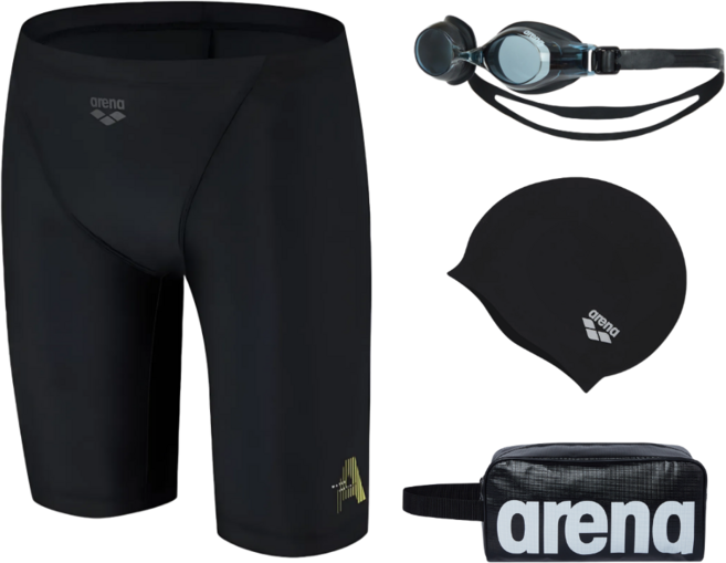 아레나 패이드 4부 실리콘 수모 수경 손가방 세트 / 남자 수영복 물안경 수영 모자 수영가방