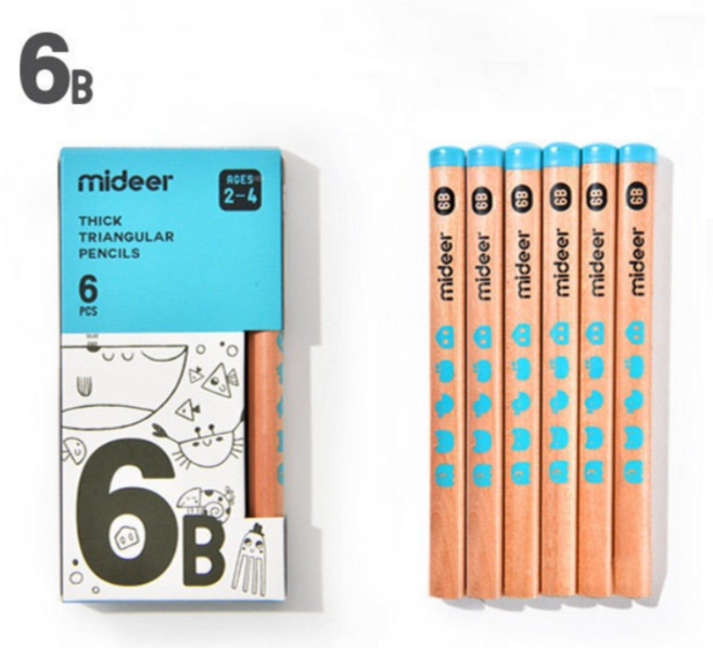 MIDEER 어린이 초등학생 전용 삼각 점보 교정연필세트, 6개, 6b
