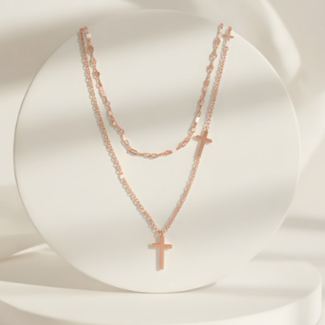 유아로에 여성 티타늄 초경량 레이어드 십자가 목걸이