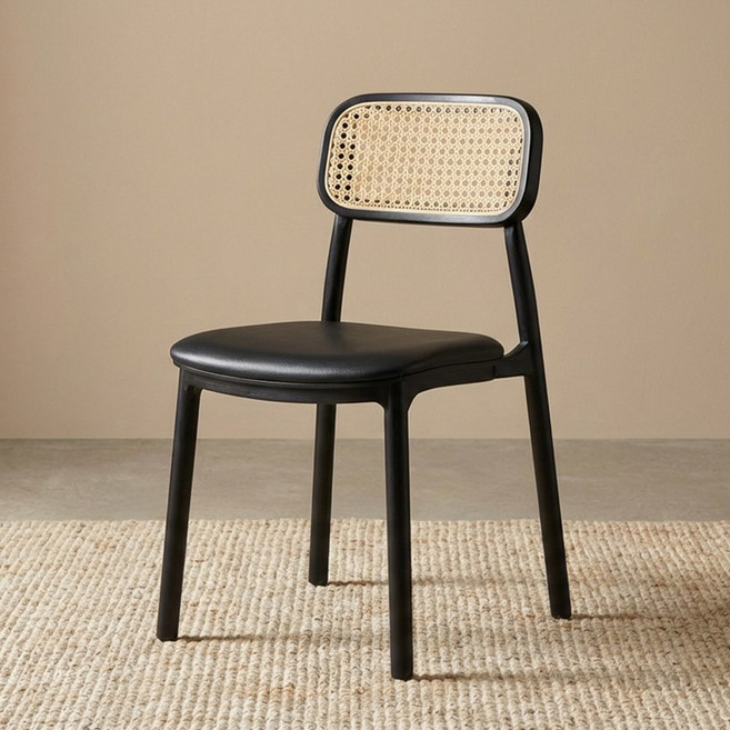 라인모드 라탄스타일 등받이 편한 쿠션 식탁의자, 블랙, 1개