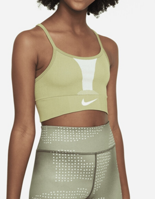 나이키 걸즈 드라이 핏 심리스 스포츠브라 탑 올리브 노와이어