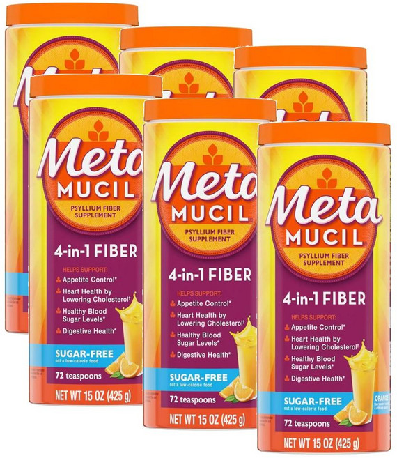 메타무실 파이버 4in1 실리엄 식이섬유 파우더 슈가프리 오렌지맛 Metamucil Daily Fiber Powder, 6개, 425g