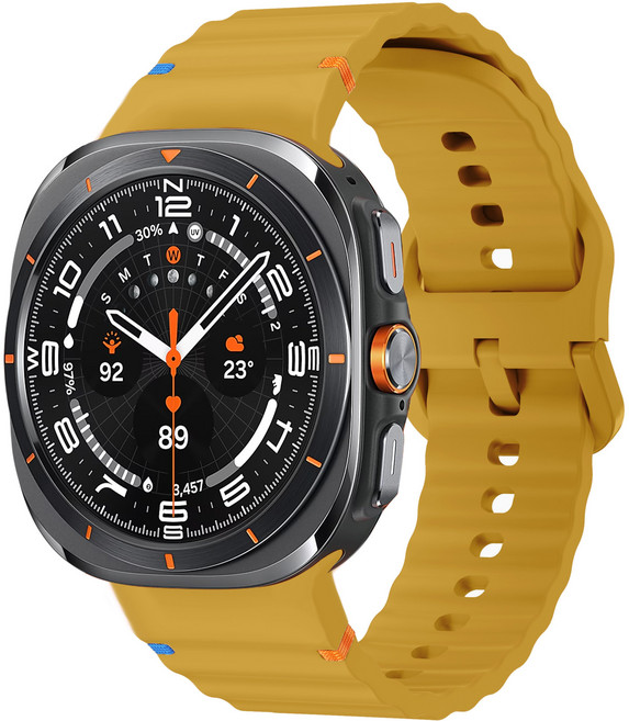갤럭시워치 울트라/7/6/6클래식/5/5프로/4/4클래식호환 실리콘 스포츠 밴드 컬러풀한 스티치 스트랩, 노란색